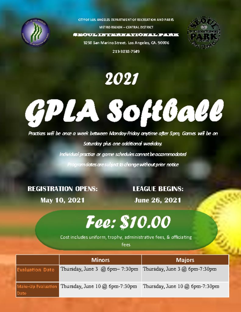 thumbnail of GPLA Softball 2021